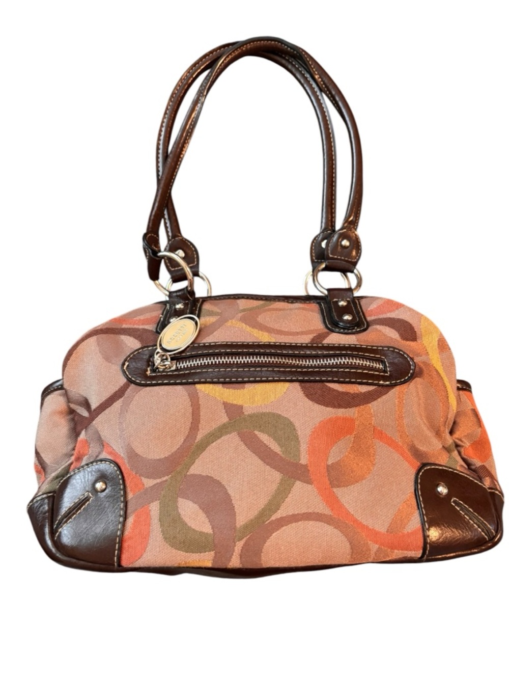 Rosetti Signature Print Satchel Brown Multi Color Shoulder Bag
